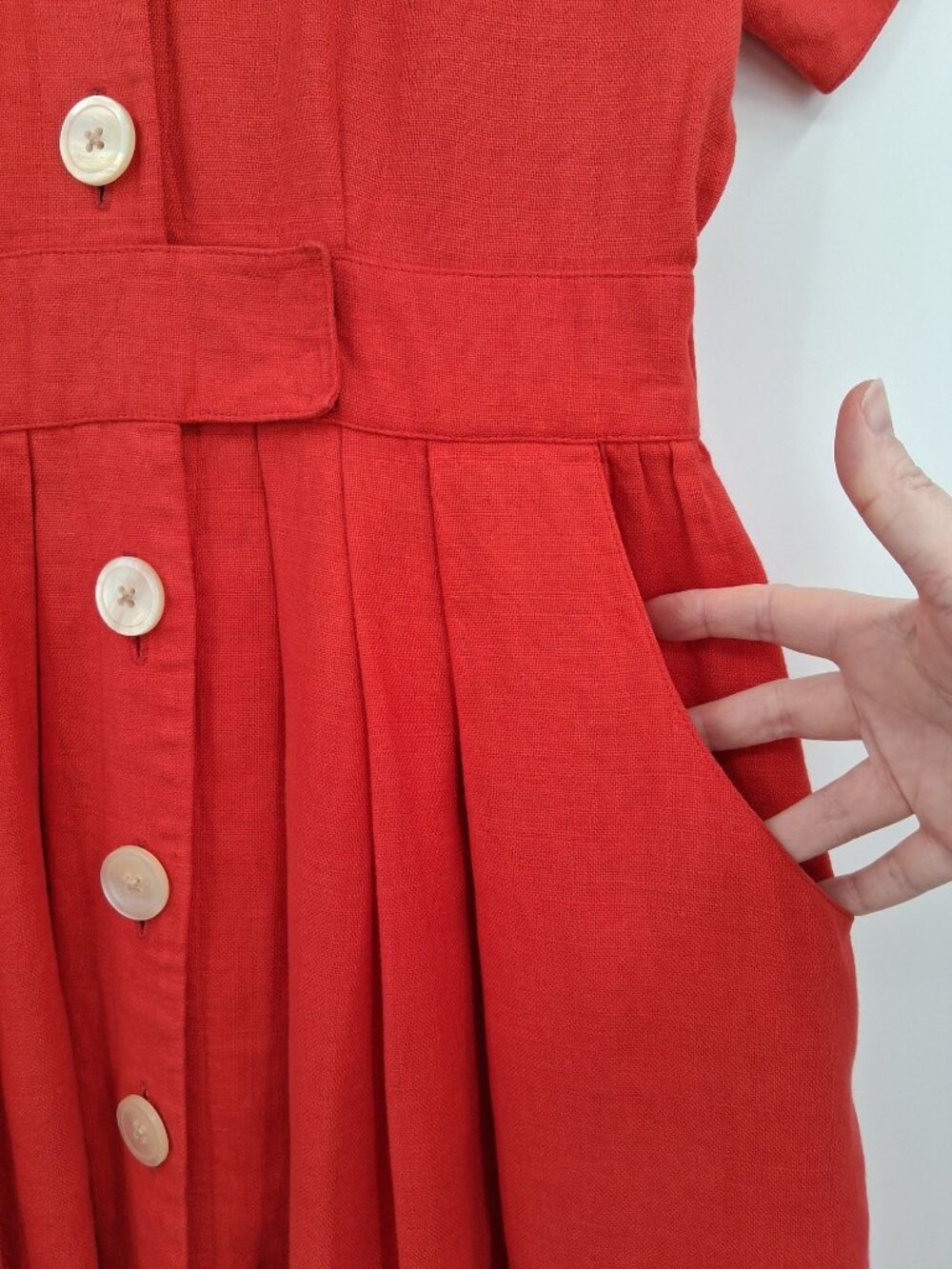Vintage Chetta B Red Linen Blend Button Front Midi Dress Size 6 Union Made - Picture 7 of 15